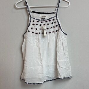 NWT Pilcro White thin strap tank with Navy & Red stitch Accents - M